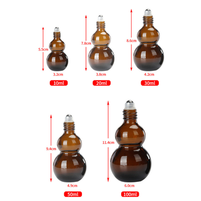 Wholesale 10-100ml Amber Double Gourd Shaped Essential Oil Roller Bottles‌ Eco-Friendly
