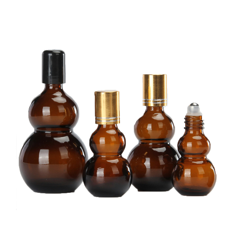 Wholesale 10-100ml Amber Double Gourd Shaped Essential Oil Roller Bottles‌ Eco-Friendly